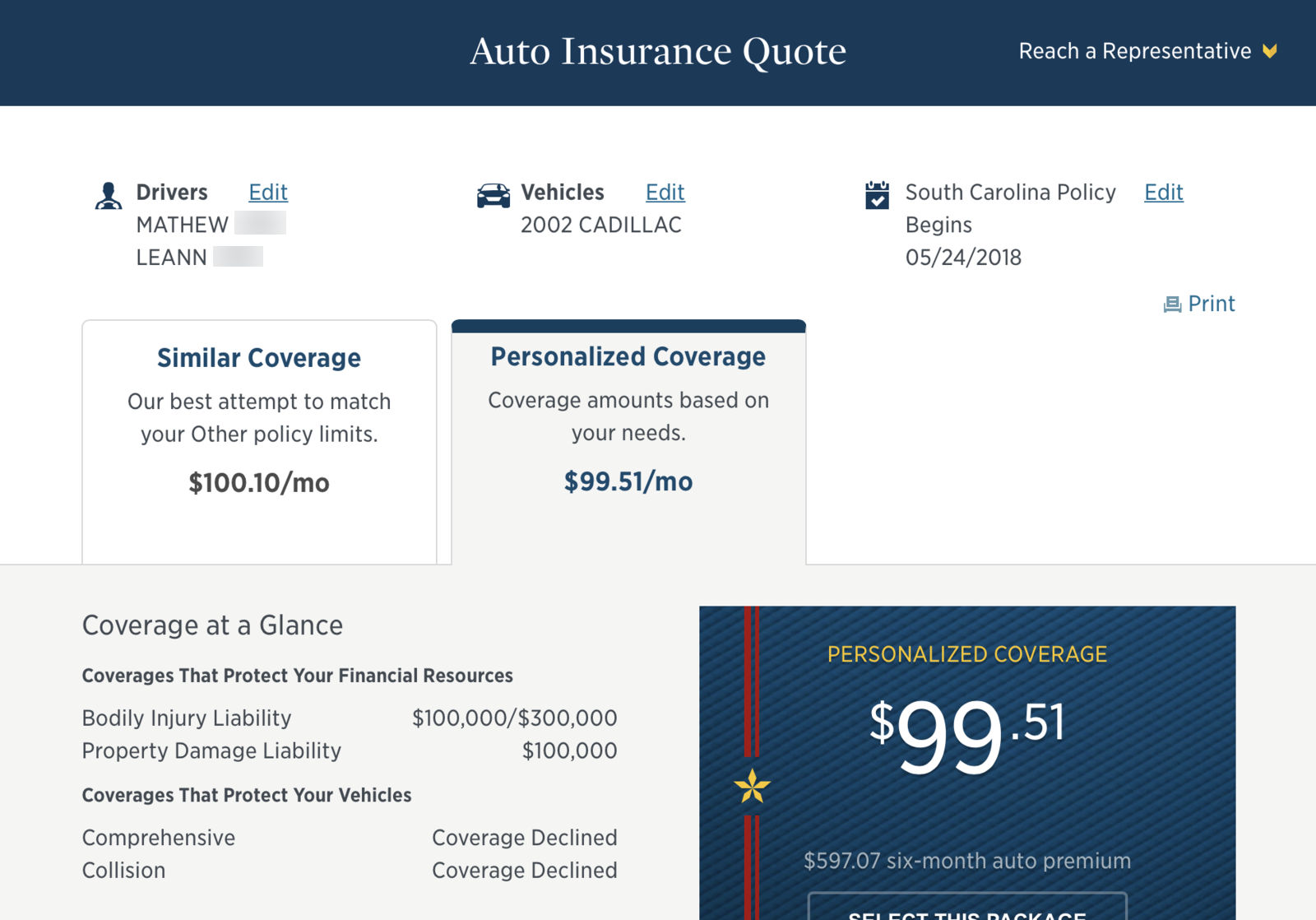 USAA quote results