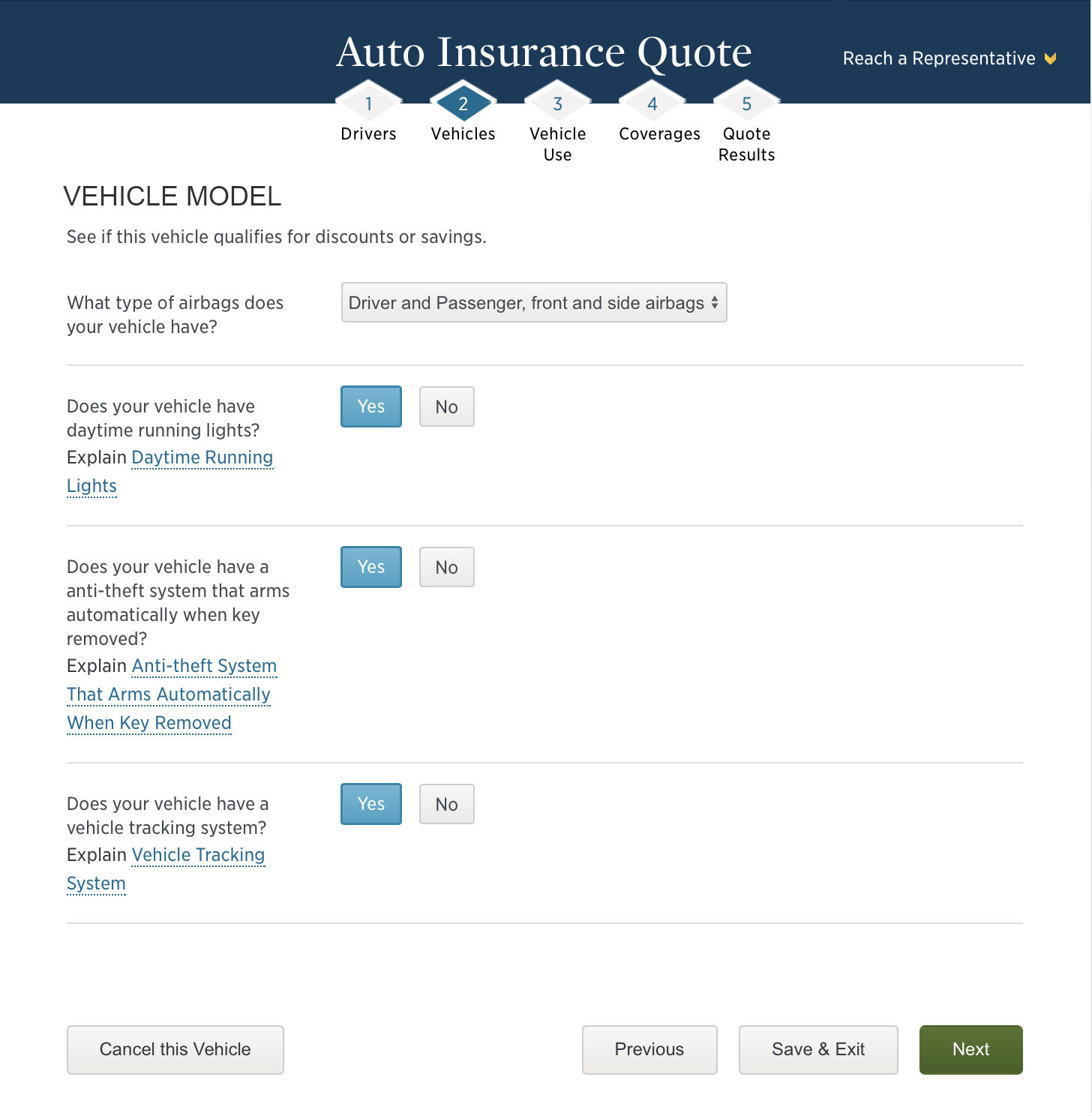 USAA vehicle model information